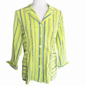 Habitat Women's Button Up Top Green Striped S Blouse Coastal Colorful Casual